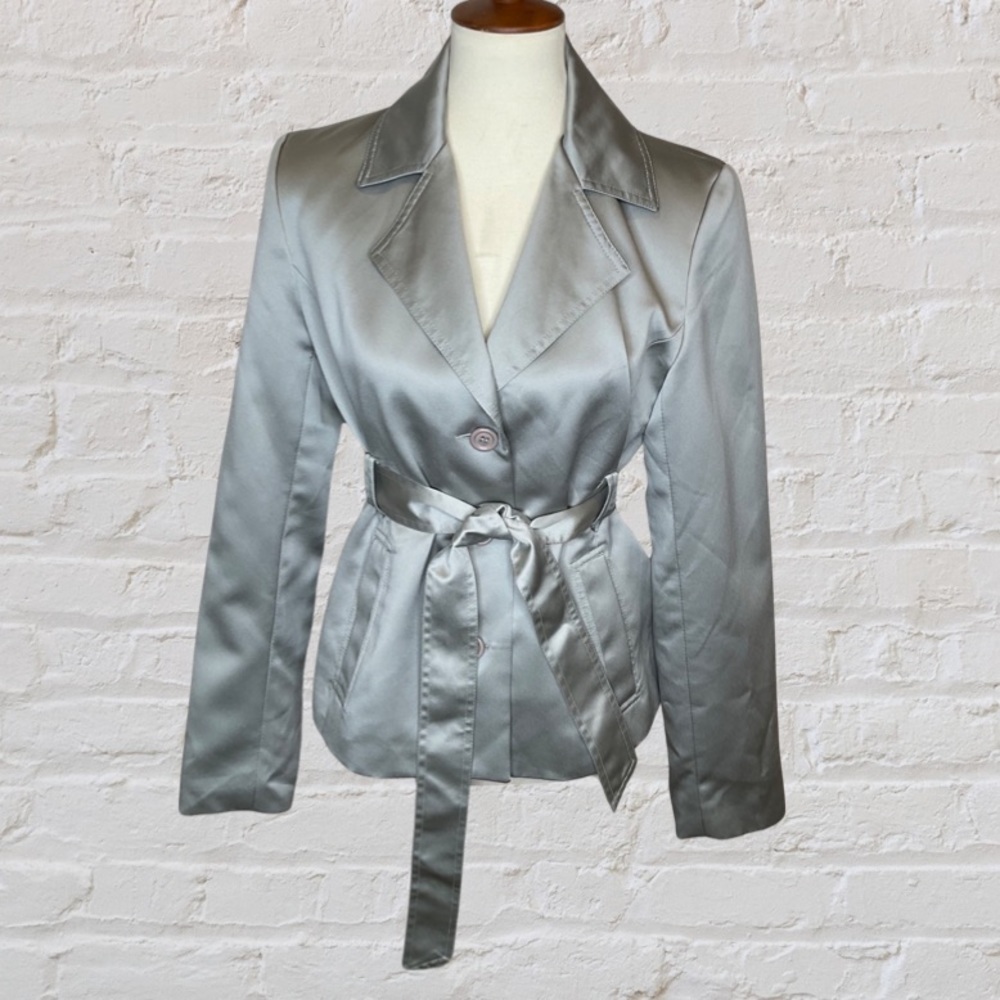 Calvin Klein silver/grey fully lined jacket with tie belt